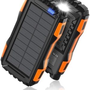 Power-Bank-Solar-Charger - 42800mAh Portable Charger,Solar Power Bank,External Battery Pack 5V3.1A Qc 3.0 Fast Charger Built-in Super Bright Flashlight (Orange)