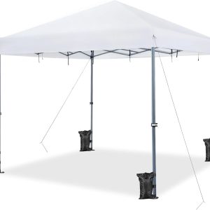 Yaheetech 12x12 Pop Up Canopy Easy Set-up Tent, Portable Outdoor Canopy Instant Tent, Commercial Gazebo with Wheeled Carry Bag & 4 Sandbags for Home, Party & Outdoor Activities, White